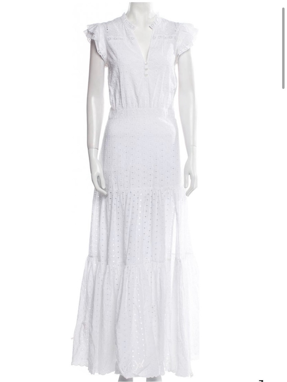 Veronica Beard White Eyelet Maxi Dress with Ruffle Sleeves